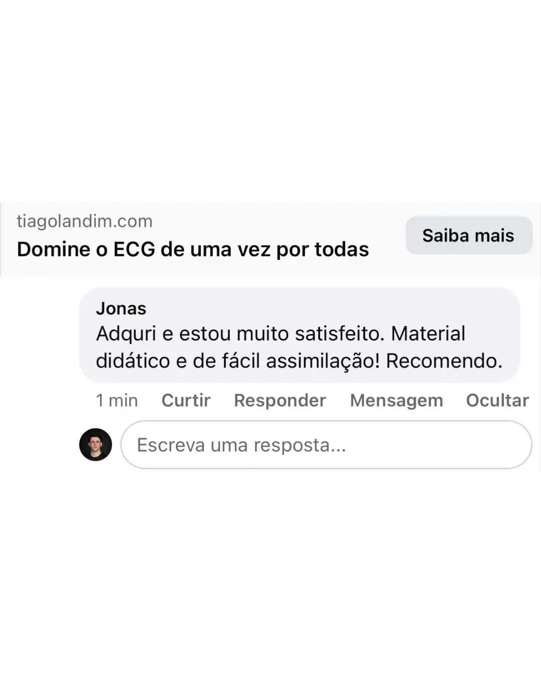Mensagem de estudante sobre os materiais