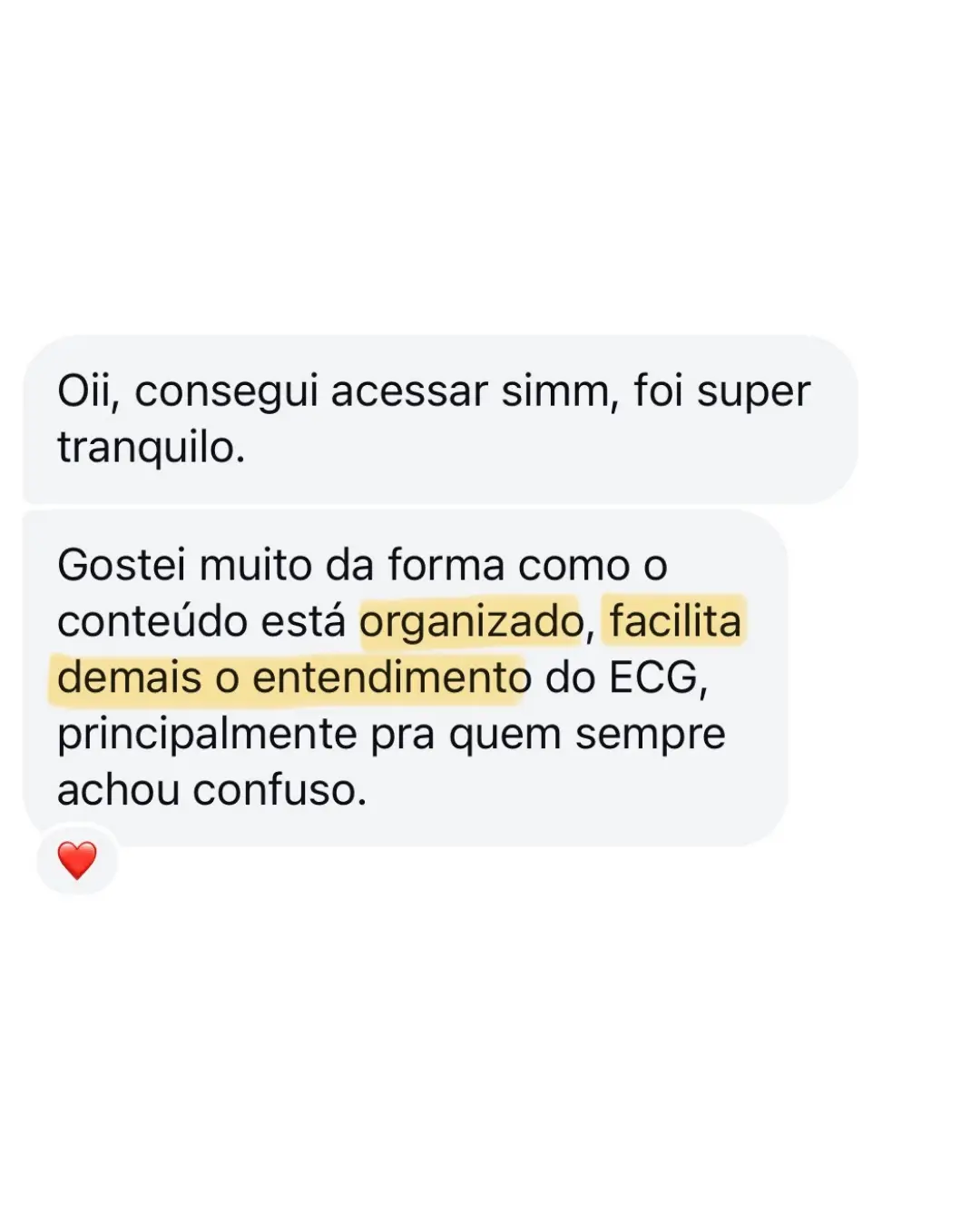 Mensagem de estudante sobre os materiais