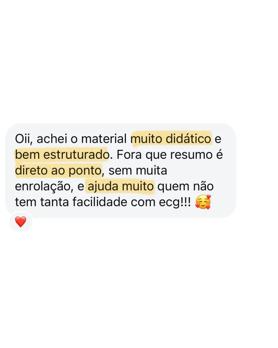 Mensagem de estudante sobre os materiais