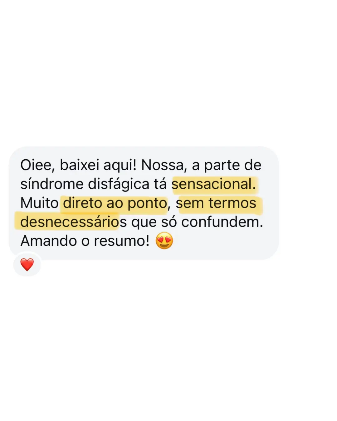 Mensagem de estudante sobre os materiais