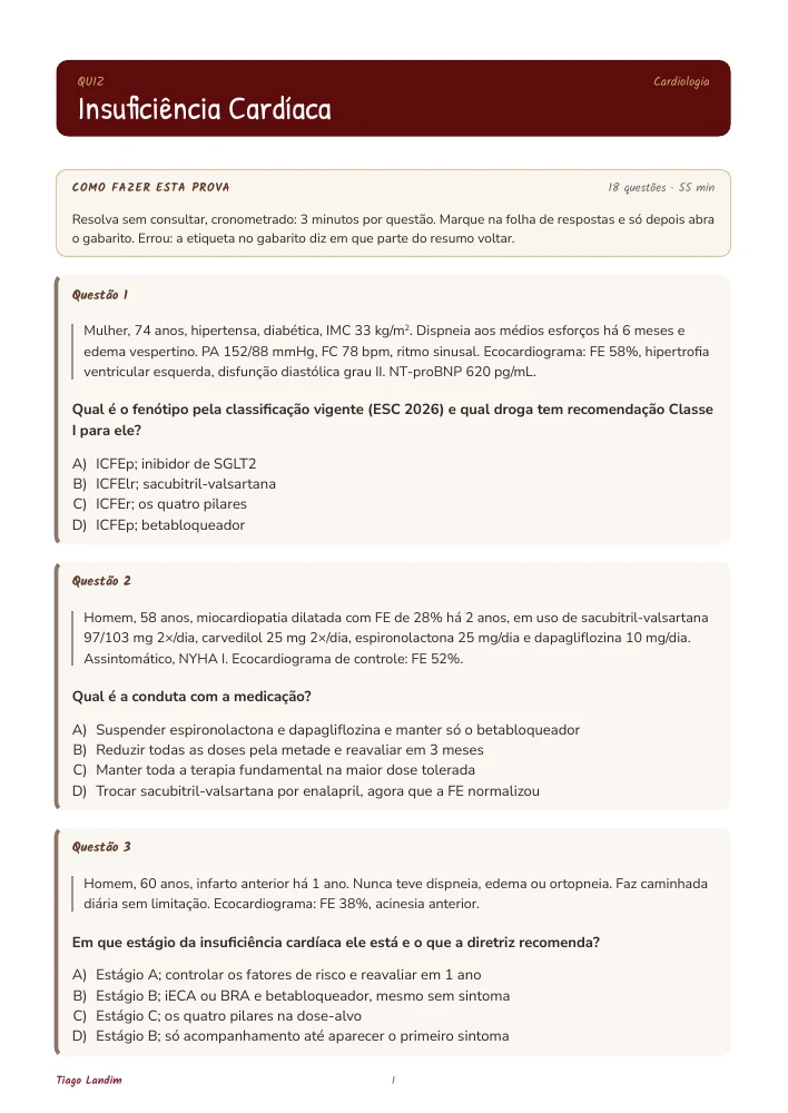 Quizzes - Insuficiência Cardíaca
