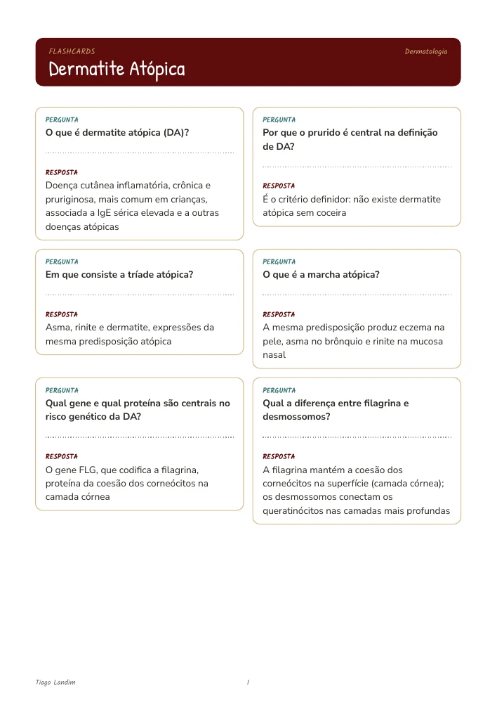 Flashcards - Dermatite Atópica