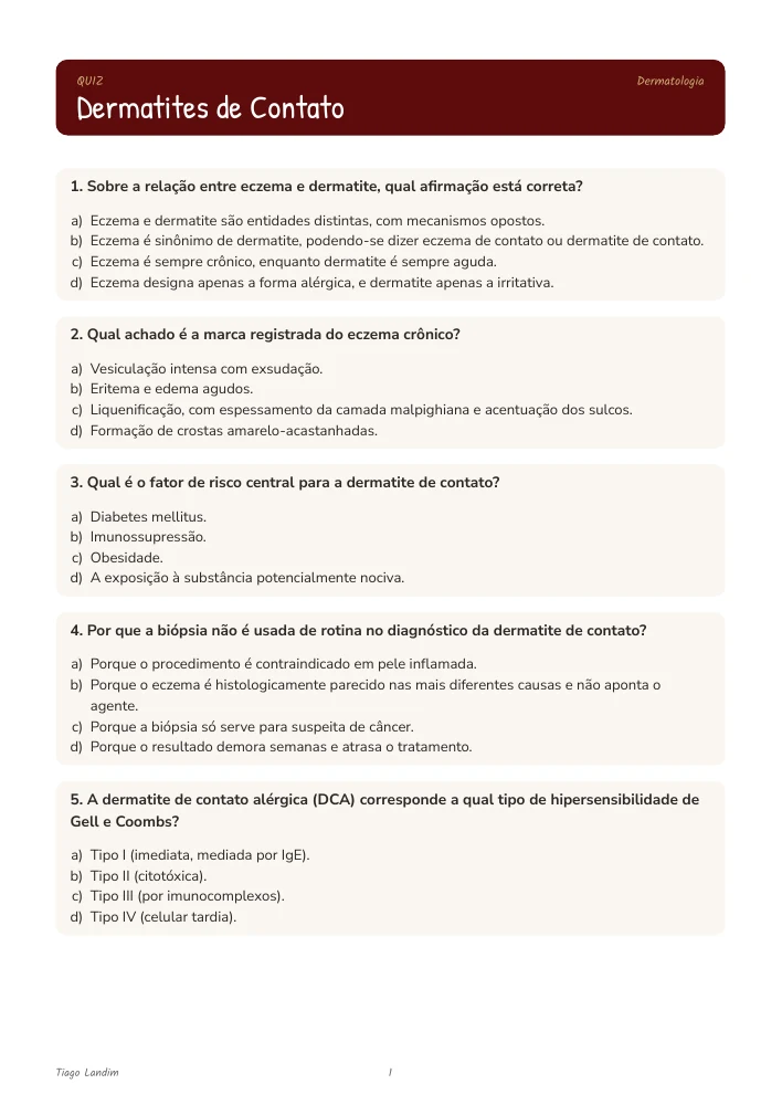 Quizzes - Dermatites de Contato